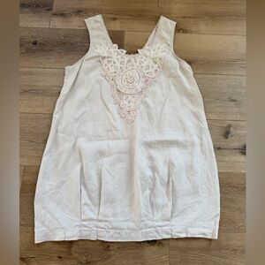 100 percent Linen Cream Sleeveless Tunic top with crochet Detail
